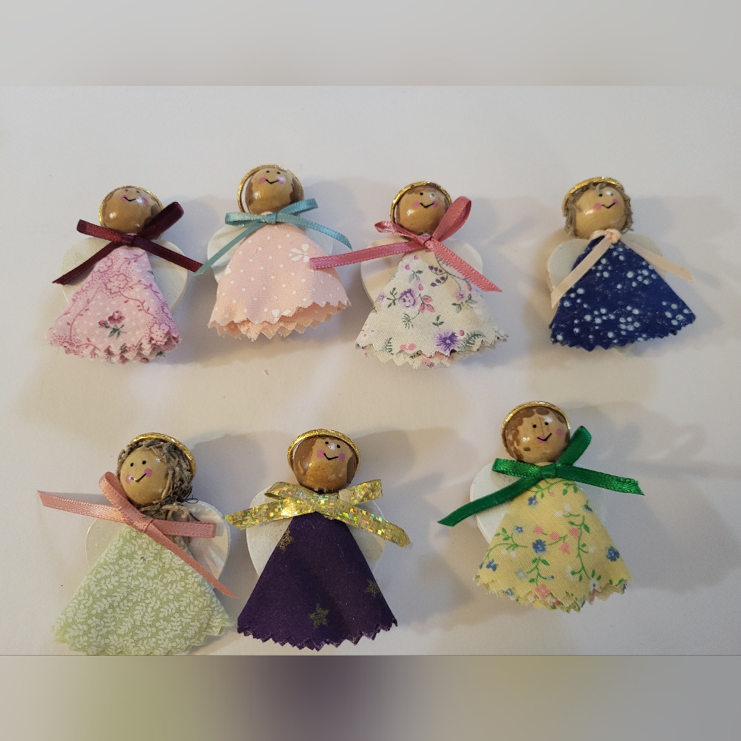 7 Handcrafted Wooden Angel Pins #597
